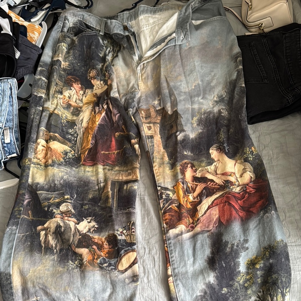 Artistic Print Wide-Leg Pants